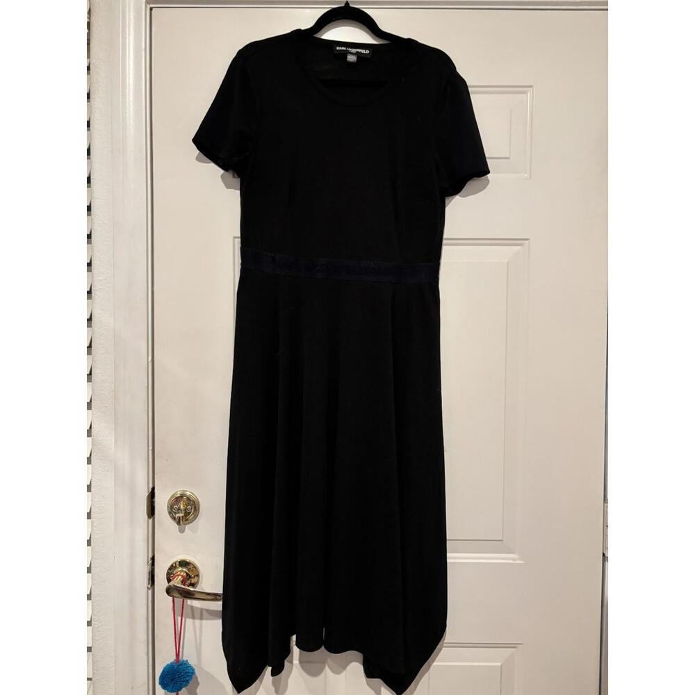 Women's sz L Karl Lagerfeld black short‎ sleeve long dress #1107